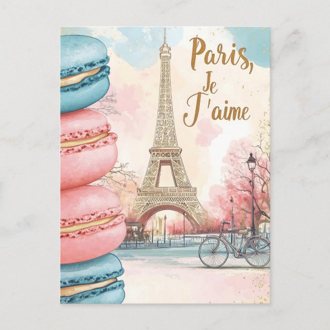 Paris, Je T'aime - Eiffel Torn med Macarons Helg Vykort (Framsida)