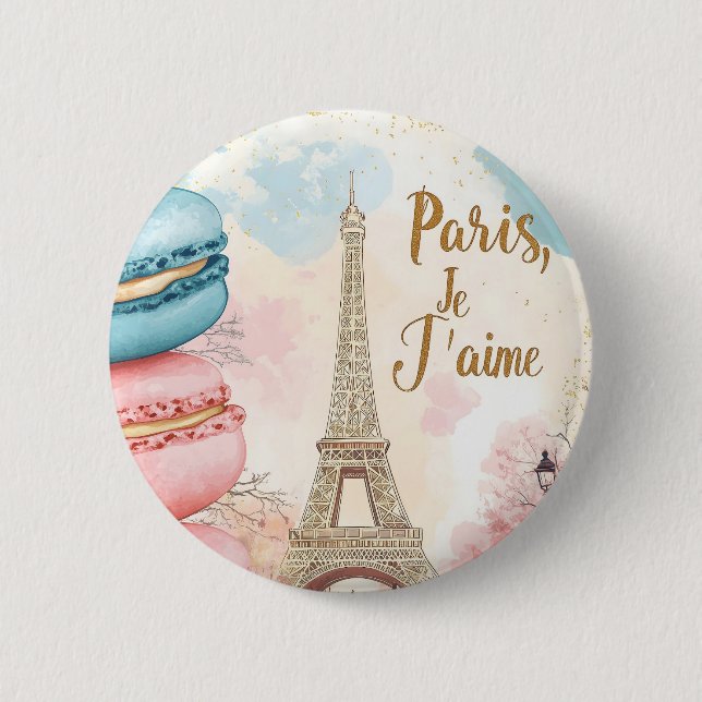 Paris, Je T'aime - Eiffel Torn med Macarons Knapp (Framsida)