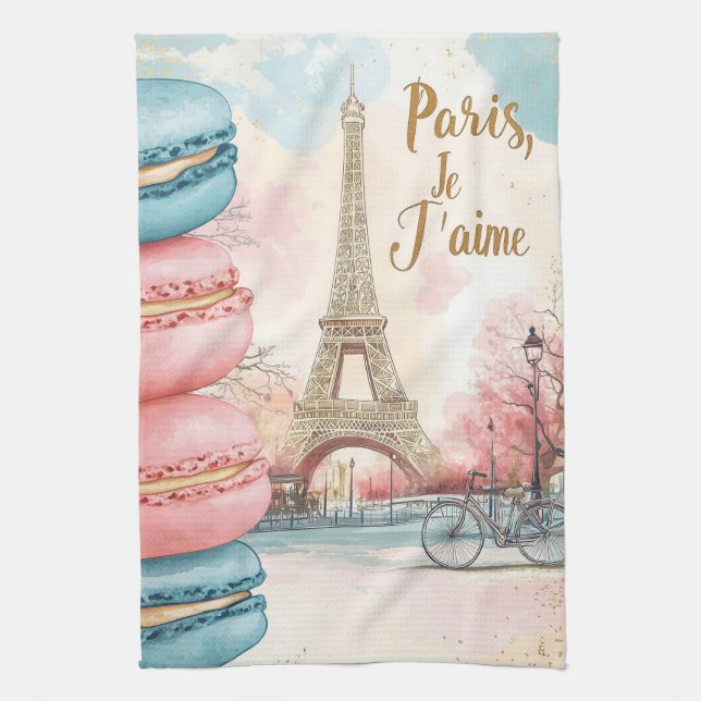 Paris, Je T'aime - Eiffel Torn med Macarons Kökshandduk (Vertikal)