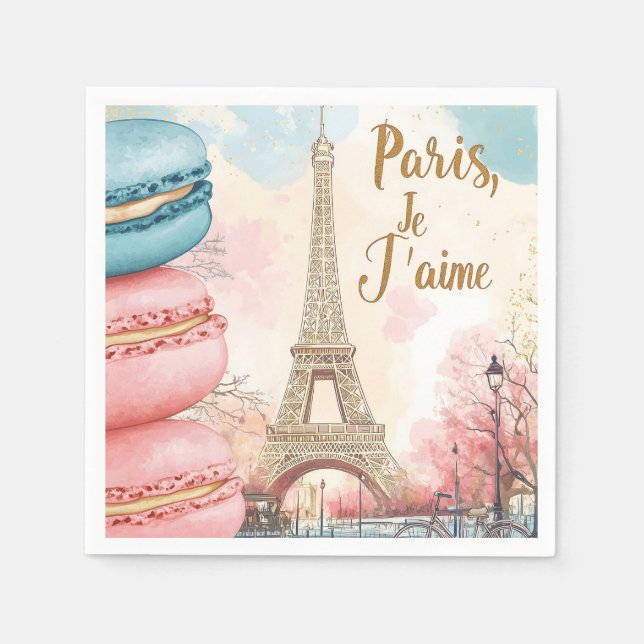 Paris, Je T'aime - Eiffel Torn med Macarons Pappersservett (Framsidan)