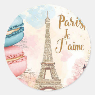 Paris, Je T'aime - Eiffel Torn med Macarons Runt Klistermärke