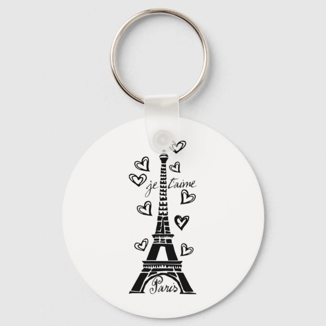 PARIS JE T'AIME EIFFEL TORN OCH HEARTS PRINT NYCKELRING (Framsida)