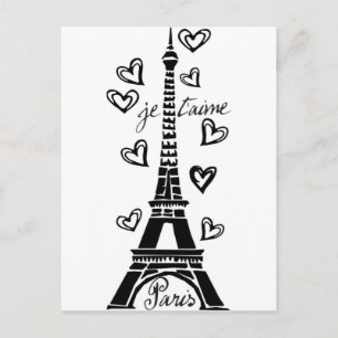 PARIS JE T'AIME EIFFEL TORN OCH HEARTS PRINT VYKORT