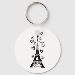 PARIS JE T'AIME EIFFEL TORN OCH HJÄRTATRYCK NYCKELRING