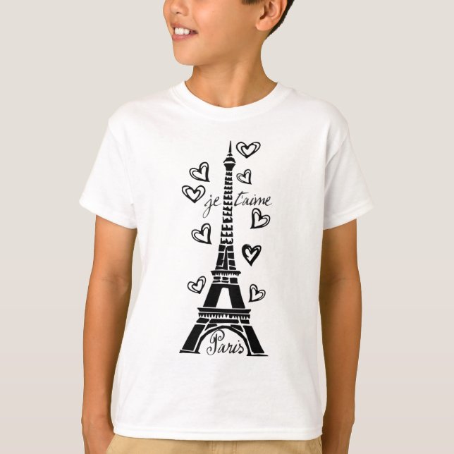PARIS JE T'AIME EIFFEL TORN OCH HJÄRTATRYCK T SHIRT (Framsida)