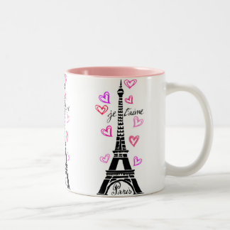 PARIS JE T'AIME EIFFEL TORN OCH HJÄRTATRYCK Två-Tonad MUGG