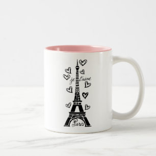 PARIS JE T'AIME EIFFEL TORN OCH HJÄRTATRYCK Två-Tonad MUGG