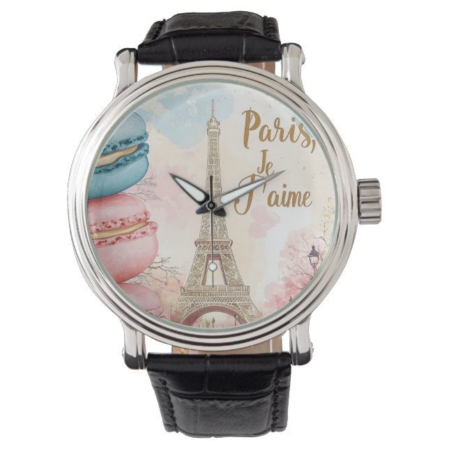  Paris, Je T'aime - Eiffeltornet med Macarons  Armbandsur (Framsida)