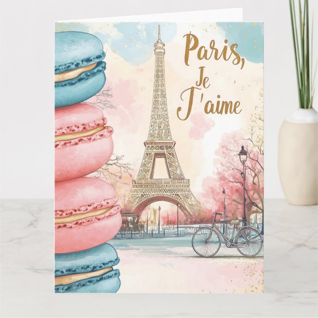 Paris, Je T'aime - Eiffeltornet med Macarons Kort (Framsida)