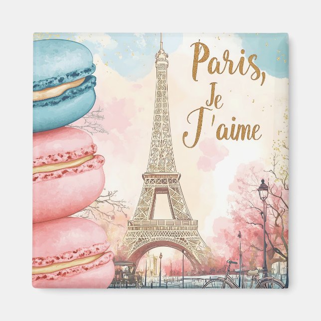  Paris, Je T'aime - Eiffeltornet med Macarons  Magnet (Framsidan)