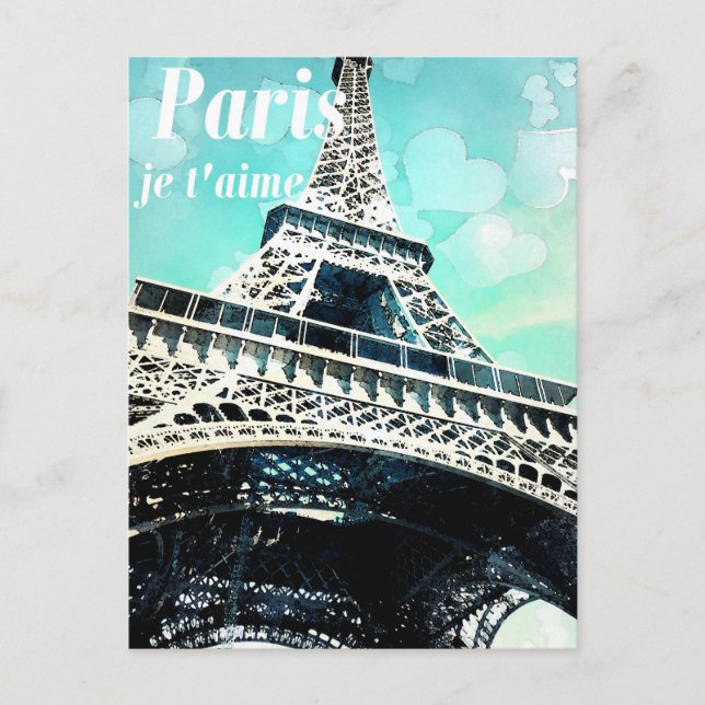 "Paris je t'aime" Retro Eiffel Torn-postkort Vykort (Framsida)