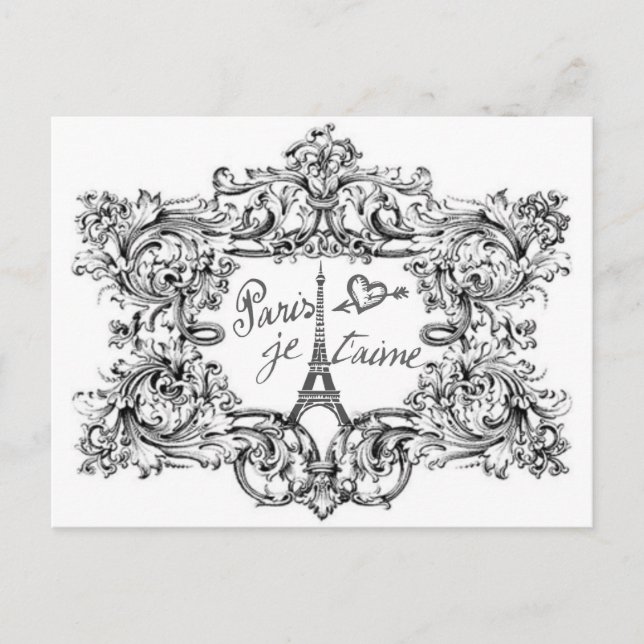 PARIS JET'AIME BAROQUE FRAMED EIFFEL OCH HEART VYKORT (Framsida)