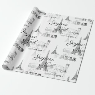 Paris Joyeux Noel Jul B&W Wrapping Papper Presentpapper