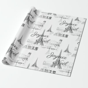 Paris Joyeux Noel Jul B&W Wrapping Papprare Presentpapper