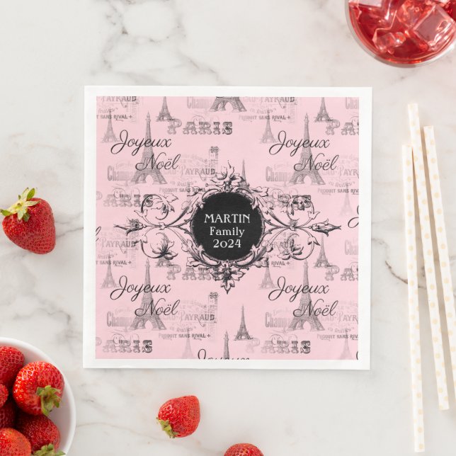 Paris Joyeux Noel Personal Pink Christmas Napkins Pappersservett (Insitu)