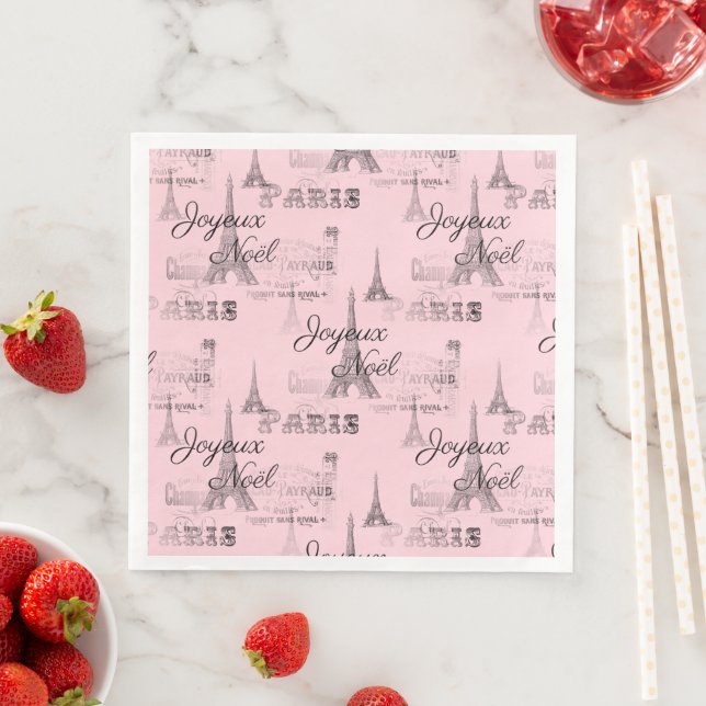 Paris Joyeux Noel Rosa Papper Napkins Pappersservett (Insitu)