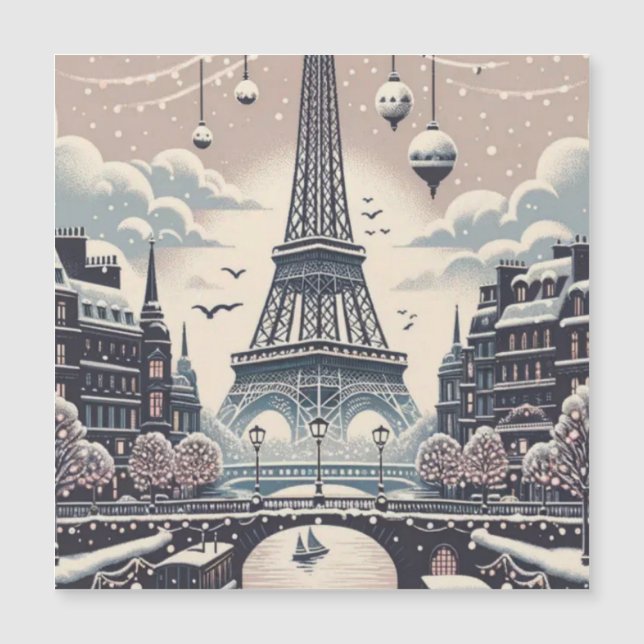 Paris julplakat – Eiffeltornet snöig vinter (Framsida)