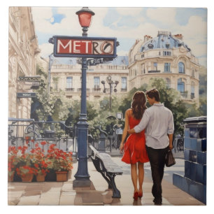 Paris Kärlek: Romantisk fransk promenad vid tunnel Kakelplatta