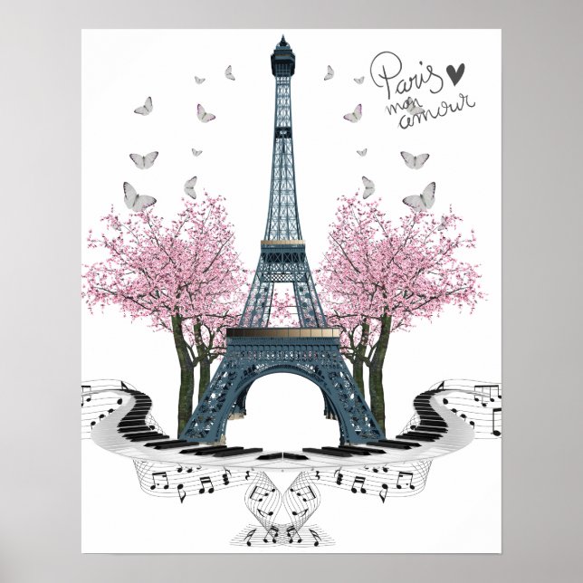 Paris Kärlek Söt Eiffel Torn Poster (Framsidan)