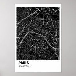 Paris Karta Poster - Frankrike Black Karta