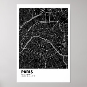 Paris Karta Poster - Frankrike Black Karta