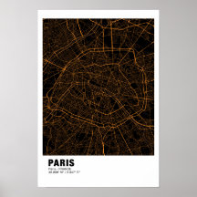 Paris Karta Poster - Frankrike Golden Karta Stil
