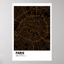 Paris Karta Poster - Frankrike Golden Karta Stil