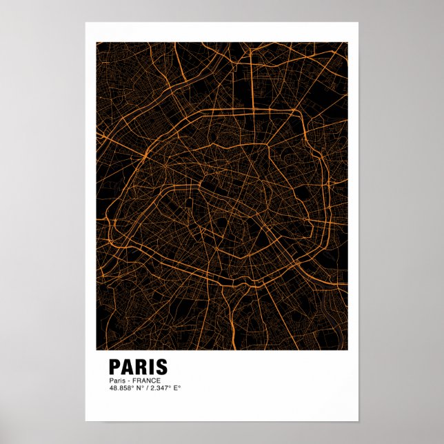 Paris Karta Poster - Frankrike Golden Karta Stil (Framsidan)