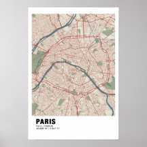 Paris Karta Poster - Frankrike Vintage Karta Stil 