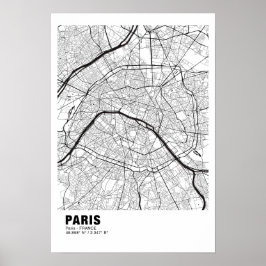 Paris Karta Poster - Frankrike White Karta