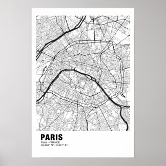 Paris Karta Poster - Frankrike White Karta