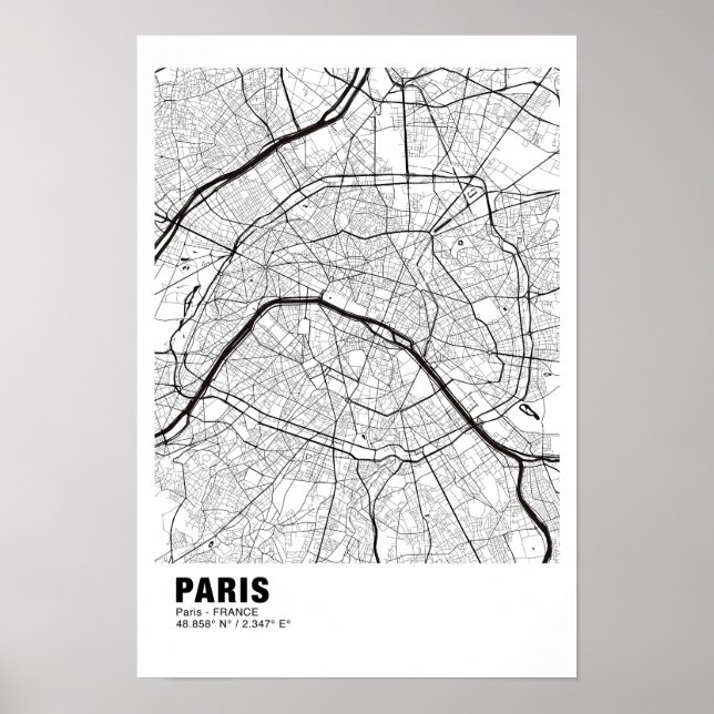 Paris Karta Poster - Frankrike White Karta (Framsidan)