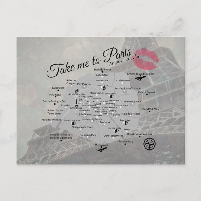 Paris karta vykort (Framsida)