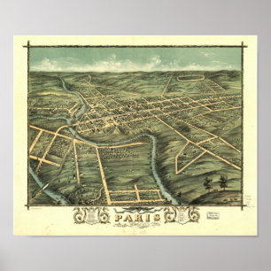 Paris Kentucky 1870 Panoramic Karta Poster