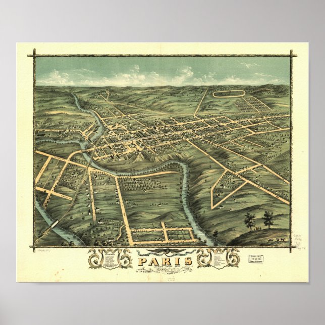 Paris Kentucky 1870 Panoramic Karta Poster (Framsidan)