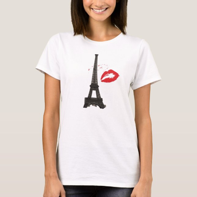 "Paris Kiss" Women's Bella Flowy Circle Top, White T-shirt (Framsida)