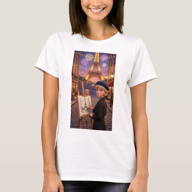 Paris Konstnär Eldshow Eiffeltornet T-Shirt (Framsida)