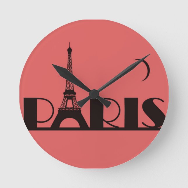 "Paris" Korall-Melon & svart Rund Klocka (Framsida)