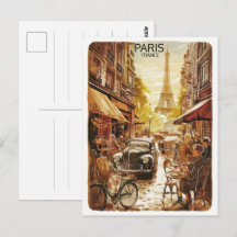 Paris kvällstur Eiffeltorn vintage gamla gator pre