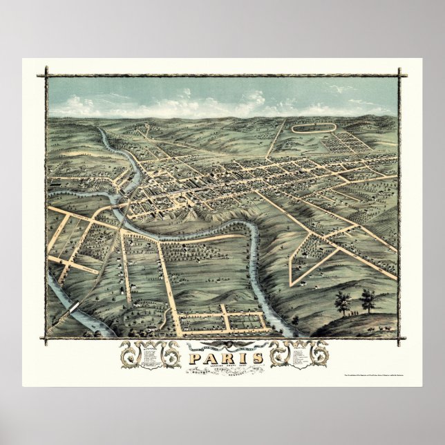 Paris, KY Panoramic Karta - 1870 Poster (Framsidan)