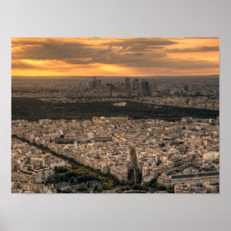 Paris La Defense Siluett vid solnedgång Poster