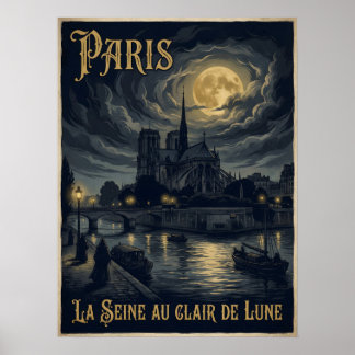 Paris La Seine Au Clair De Lune Gothic Travel  Poster
