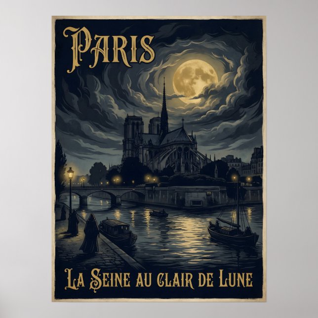 Paris La Seine Au Clair De Lune Gotisk Resa Poster (Framsidan)