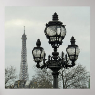 Paris Lamp Post och Eiffel Torn Scene på Winter Poster
