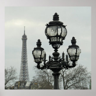 Paris Lamp Post och Eiffel Torn Scene på Winter Poster
