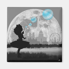 PARIS Liten flicka som gör blå bubbelkonstmagnet Magnet