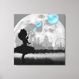 PARIS Liten flicka som gör blå bubbla Canvas Print