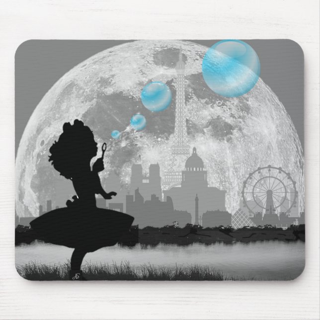 PARIS Little Girl Skapar Blue Bubble Mouse Pad Musmatta (Framsidan)