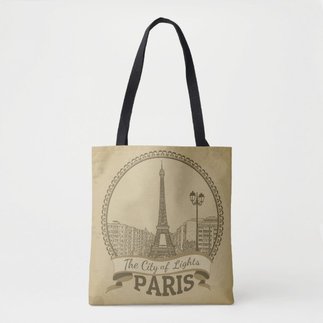 Paris Ljus: Vintage liggande vykort Tygkasse (Framsida)