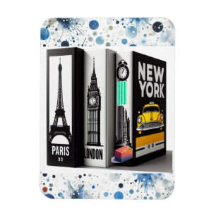 Paris London New York Böcker Magnet